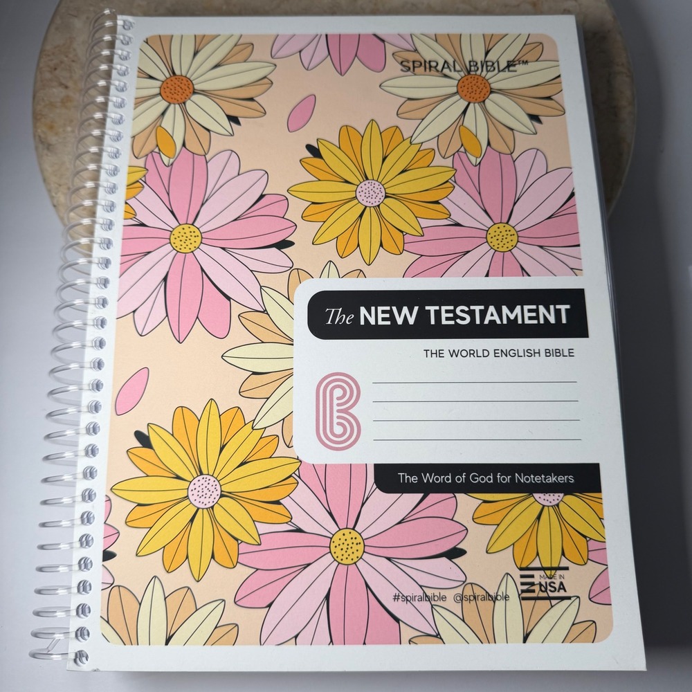 Spiral Bible New Testament WEB Floral Pink Yellow Daisy Note Taking Lay-Flat